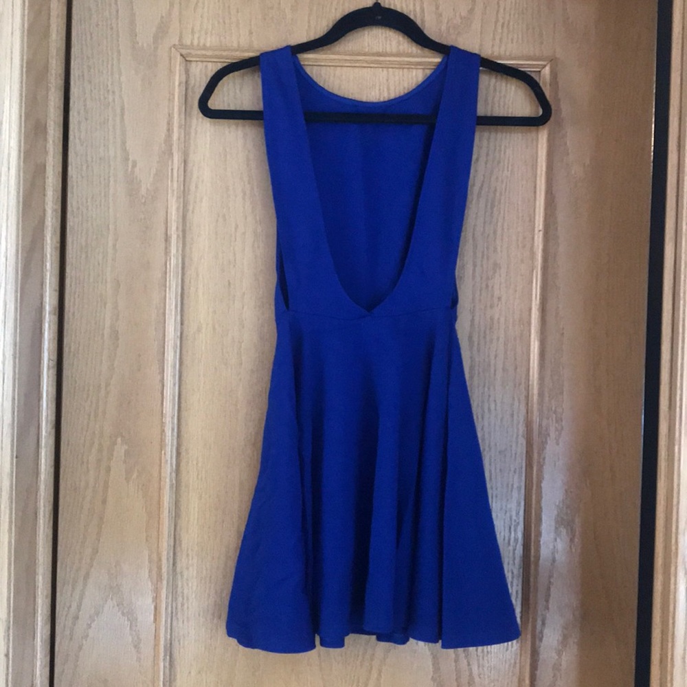 Open Back, Side Slit Blue Dress - Small